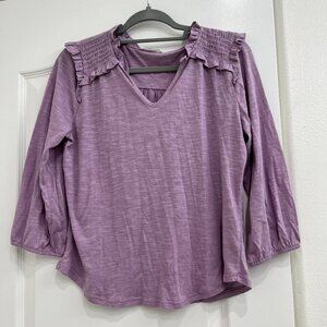 Beacon Apparel Lilac Long Sleeve Ruffle Shoulder Top - NWOT